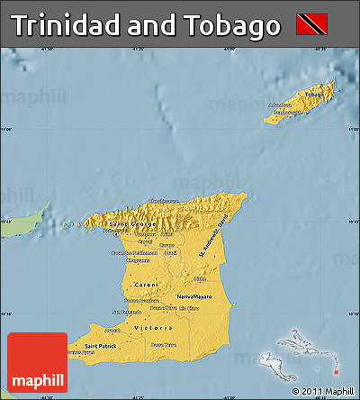 Savanna Style Map of Trinidad and Tobago, single color outside