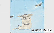 Shaded Relief Map of Trinidad and Tobago, darken, desaturated, land only