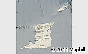 Shaded Relief Map of Trinidad and Tobago, darken, semi-desaturated