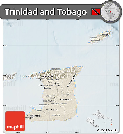 Shaded Relief Map of Trinidad and Tobago, lighten