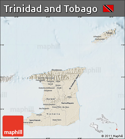Shaded Relief Map of Trinidad and Tobago, lighten