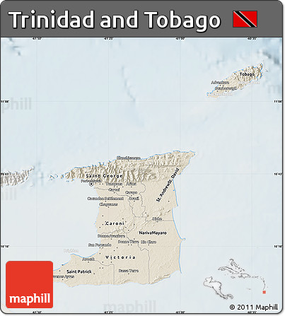 Shaded Relief Map of Trinidad and Tobago, lighten