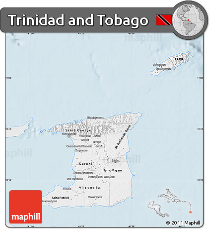 Silver Style Map of Trinidad and Tobago, single color outside