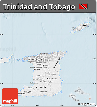 Silver Style Map of Trinidad and Tobago, single color outside