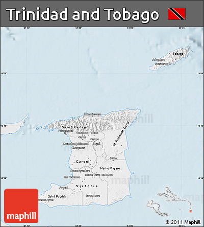 Silver Style Map of Trinidad and Tobago, single color outside