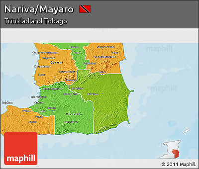 Physical 3D Map of Nariva/Mayaro, political outside