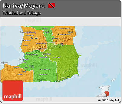 Physical 3D Map of Nariva/Mayaro, political outside