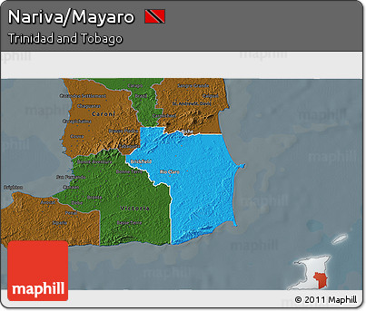 Political 3D Map of Nariva/Mayaro, darken