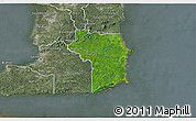 Satellite 3D Map of Nariva/Mayaro, semi-desaturated
