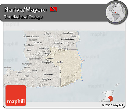 Shaded Relief 3D Map of Nariva/Mayaro, semi-desaturated