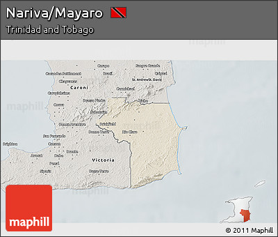 Shaded Relief 3D Map of Nariva/Mayaro, semi-desaturated