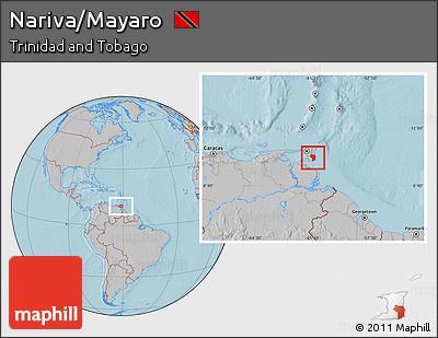 Gray Location Map of Nariva/Mayaro, hill shading