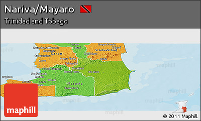 Physical Panoramic Map of Nariva/Mayaro, political outside