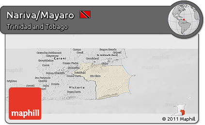Shaded Relief Panoramic Map of Nariva/Mayaro, desaturated