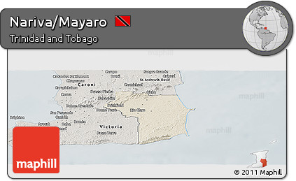 Shaded Relief Panoramic Map of Nariva/Mayaro, semi-desaturated