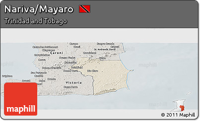 Shaded Relief Panoramic Map of Nariva/Mayaro, semi-desaturated