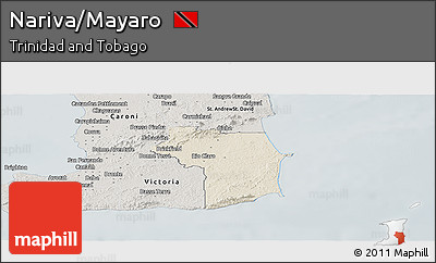 Shaded Relief Panoramic Map of Nariva/Mayaro, semi-desaturated