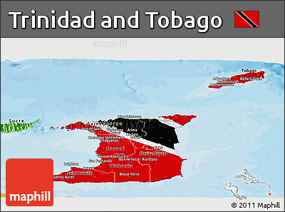 Flag Panoramic Map of Trinidad and Tobago, political outside, flag rotated