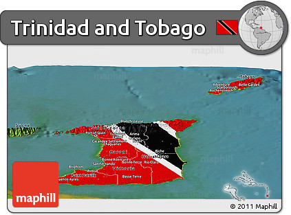 Flag Panoramic Map of Trinidad and Tobago, satellite outside