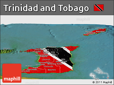 Flag Panoramic Map of Trinidad and Tobago, satellite outside