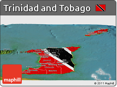 Flag Panoramic Map of Trinidad and Tobago, satellite outside