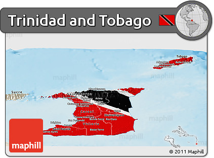 Flag Panoramic Map of Trinidad and Tobago, shaded relief outside, flag rotated