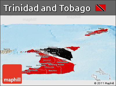 Flag Panoramic Map of Trinidad and Tobago, shaded relief outside, flag rotated