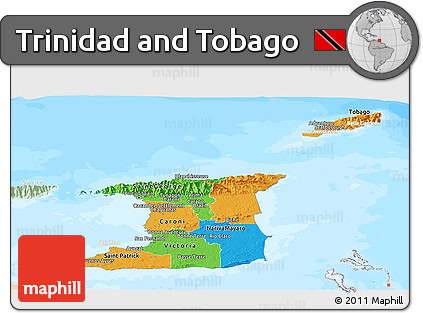 Political Panoramic Map of Trinidad and Tobago, lighten, land only