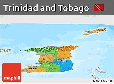 Political Panoramic Map of Trinidad and Tobago, lighten, land only