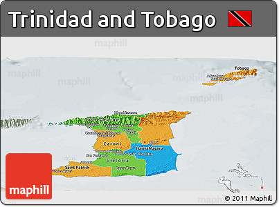 Political Panoramic Map of Trinidad and Tobago, lighten, semi-desaturated