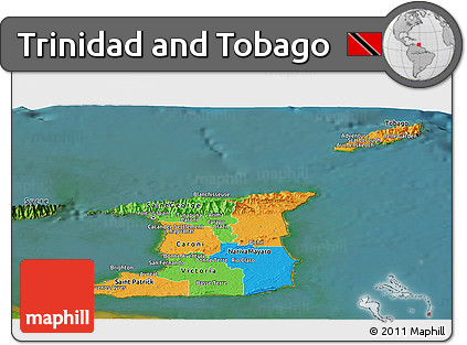 Political Panoramic Map of Trinidad and Tobago, satellite outside
