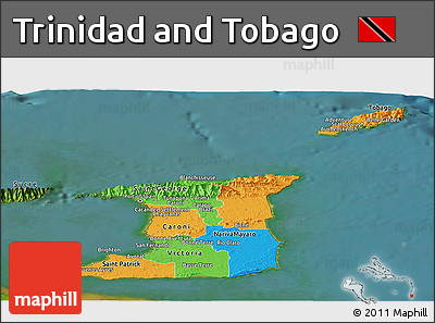 Political Panoramic Map of Trinidad and Tobago, satellite outside