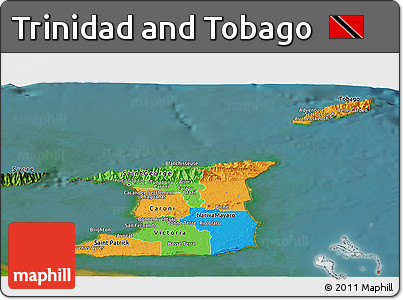 Political Panoramic Map of Trinidad and Tobago, satellite outside