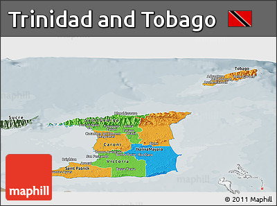 Political Panoramic Map of Trinidad and Tobago, semi-desaturated