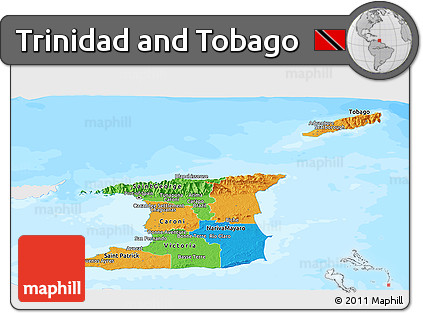 Political Panoramic Map of Trinidad and Tobago, single color outside, bathymetry sea