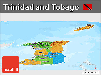 Political Panoramic Map of Trinidad and Tobago, single color outside, bathymetry sea