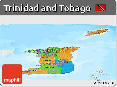 Political Panoramic Map of Trinidad and Tobago, single color outside, bathymetry sea
