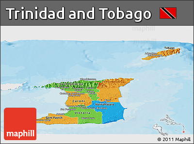 Political Panoramic Map of Trinidad and Tobago, single color outside