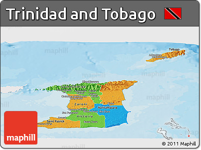 Political Panoramic Map of Trinidad and Tobago, single color outside