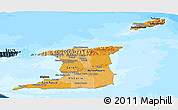 Political Shades Panoramic Map of Trinidad and Tobago, darken, land only