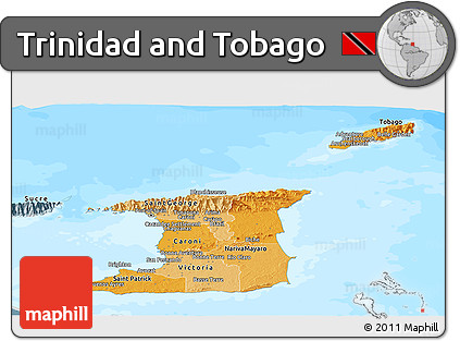 Political Shades Panoramic Map of Trinidad and Tobago, semi-desaturated, land only