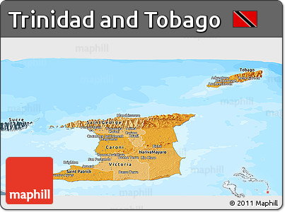 Political Shades Panoramic Map of Trinidad and Tobago, semi-desaturated, land only