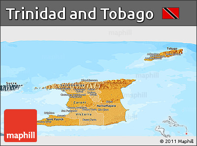 Political Shades Panoramic Map of Trinidad and Tobago, semi-desaturated, land only