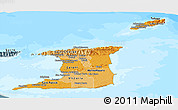 Political Shades Panoramic Map of Trinidad and Tobago, semi-desaturated, land only