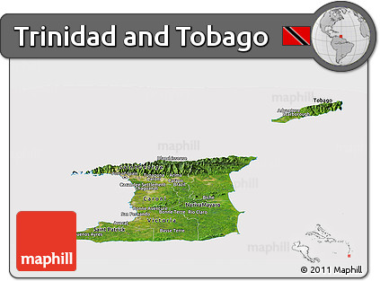 Satellite Panoramic Map of Trinidad and Tobago, cropped outside