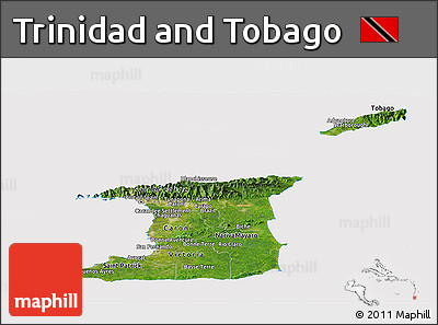 Satellite Panoramic Map of Trinidad and Tobago, cropped outside