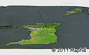 Satellite Panoramic Map of Trinidad and Tobago, darken, semi-desaturated