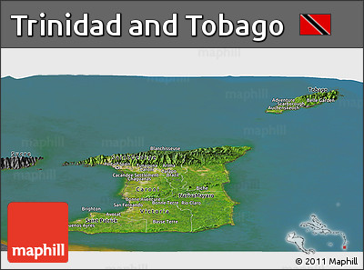 Satellite Panoramic Map of Trinidad and Tobago, desaturated, land only