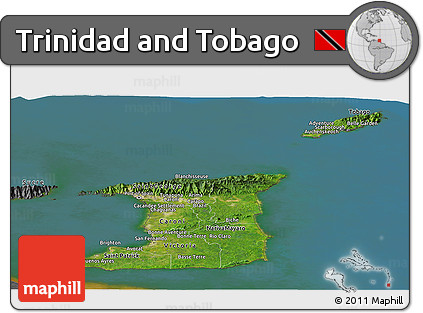 Satellite Panoramic Map of Trinidad and Tobago, desaturated, land only