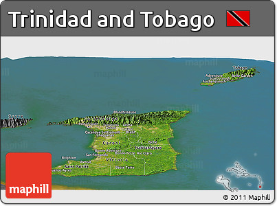 Satellite Panoramic Map of Trinidad and Tobago, desaturated, land only